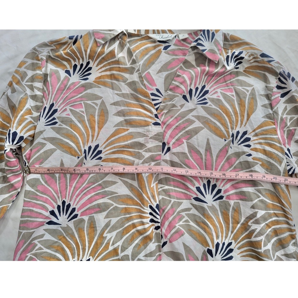 CAFFE MARRAKESH Pink Yellow Botanical Fan Print 100% Cotton Tunic Top Sz M Boho - Picture 6 of 6